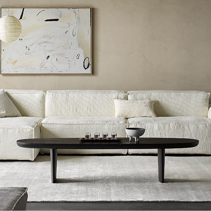 North European Oval Coffee Table Wood Cocktail Table in Black