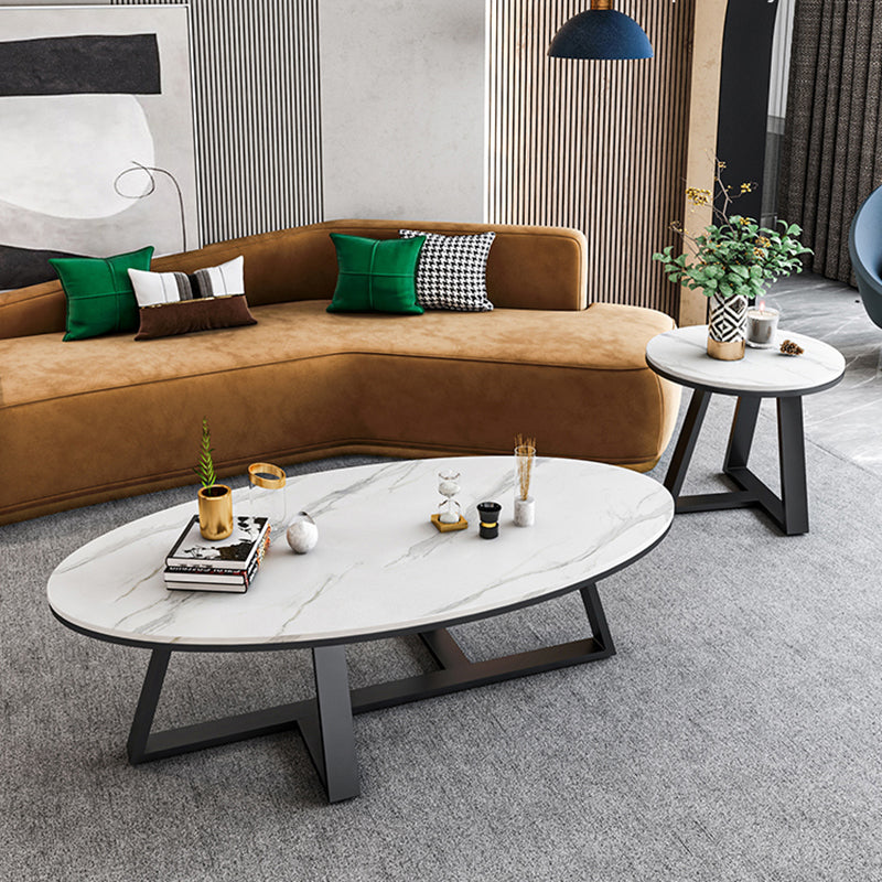 Cross Legs Coffee Table Round/Oval Cocktail Table with Gold/Black Legs