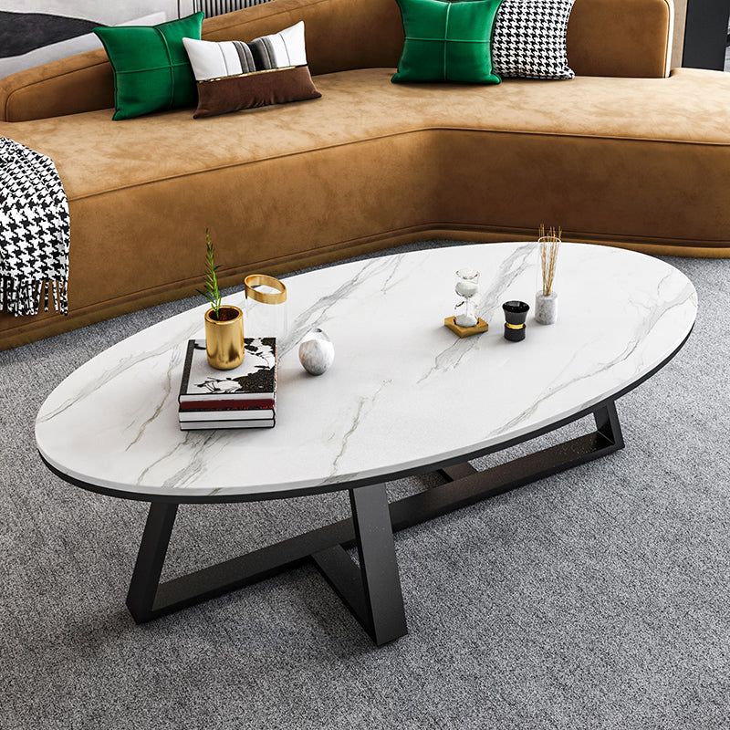 Cross Legs Coffee Table Round/Oval Cocktail Table with Gold/Black Legs