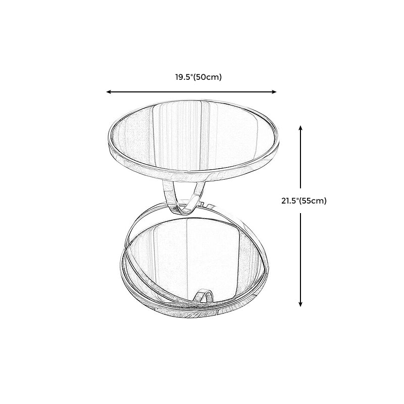 Glam Round Double Tier End Table Glossy Stone Side Table with Shelf