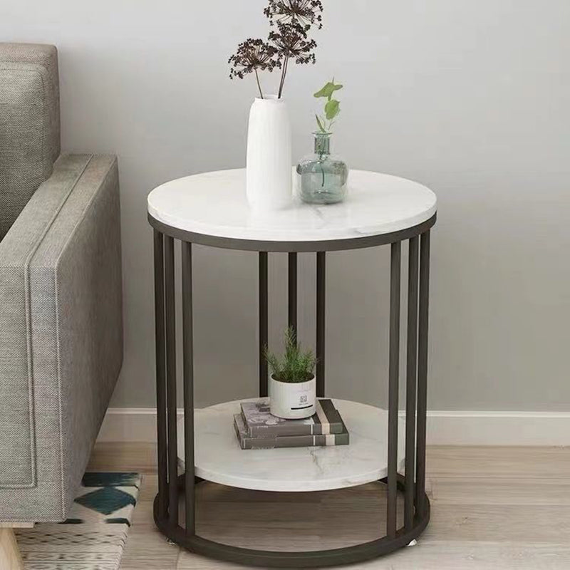 Frame Base Design Gold/ Black Metal Slate Top White Rectangular Side Table