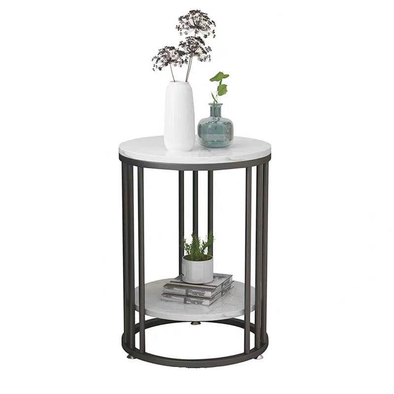 Frame Base Design Gold/ Black Metal Slate Top White Rectangular Side Table