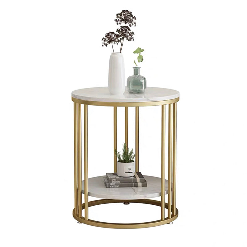 Frame Base Design Gold/ Black Metal Slate Top White Rectangular Side Table