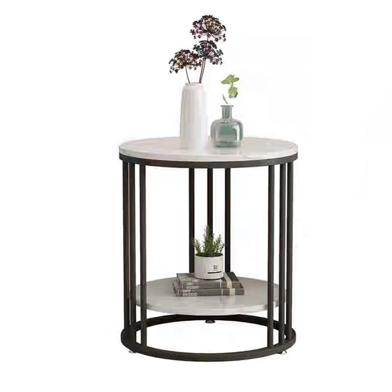 Frame Base Design Gold/ Black Metal Slate Top White Rectangular Side Table
