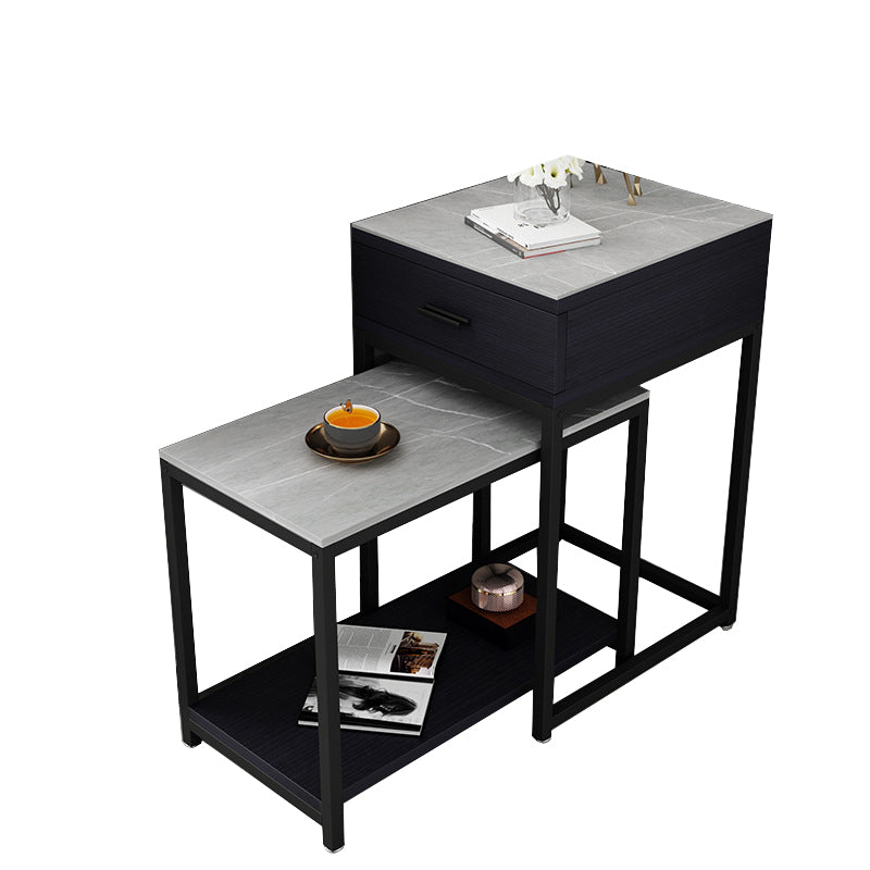 Contemporary Living Room Sofa Side Table Stone Top End Table with Drawer and Shelf