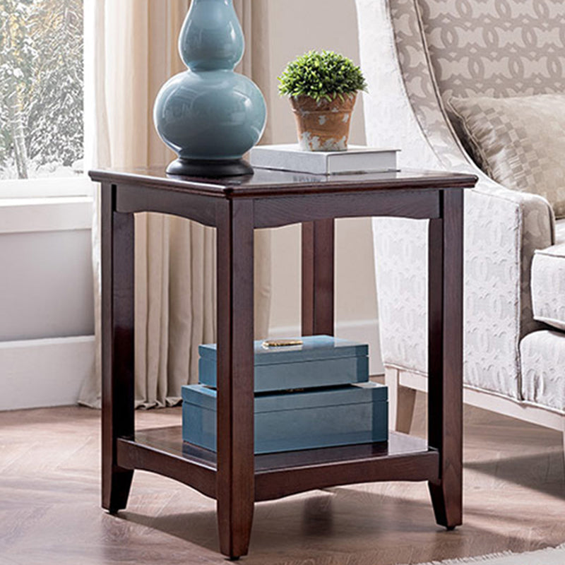 Lving Room Square Wood Top End Table Double Tier 4 Legs Side Table