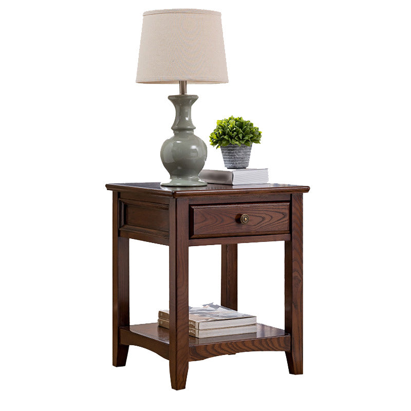 Lving Room Square Wood Top End Table Double Tier 4 Legs Side Table