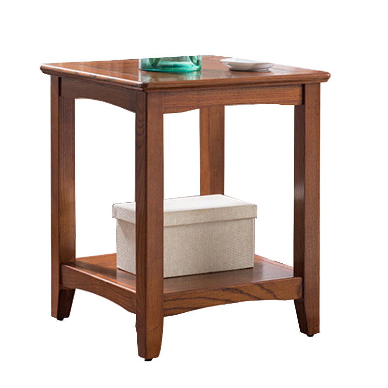 Lving Room Square Wood Top End Table Double Tier 4 Legs Side Table