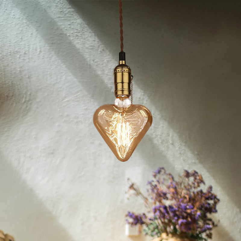 Iluminación de forma de corazón industrial lámpara colgante colgante de vidrio ámbar de 1 luces en latón