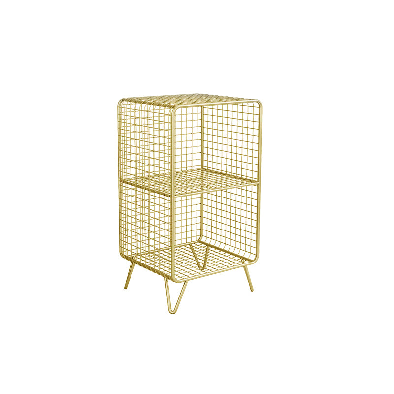 Metal Nightstand with Legs Glam Night Table with Shelves in Silver/Gold/Black