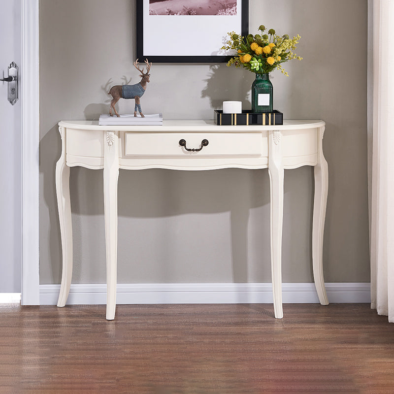 Mid-Century Modern Half Moon Console Table in White/Dark Brown