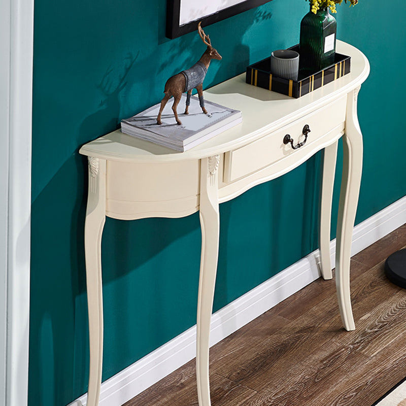 Mid-Century Modern Half Moon Console Table in White/Dark Brown