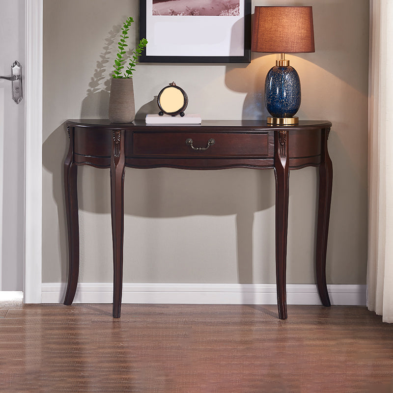 Mid-Century Modern Half Moon Console Table in White/Dark Brown