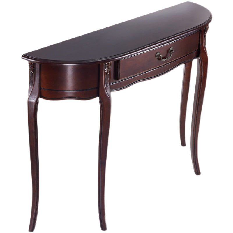 Mid-Century Modern Half Moon Console Table in White/Dark Brown