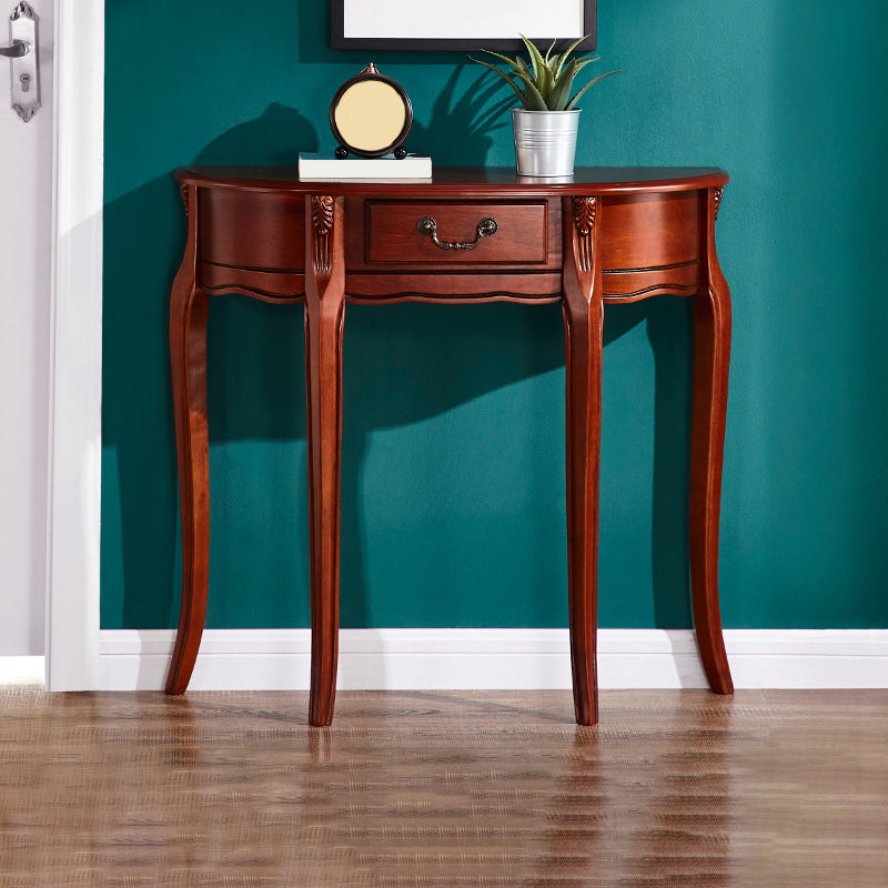 Mid-Century Modern Half Moon Console Table in White/Dark Brown