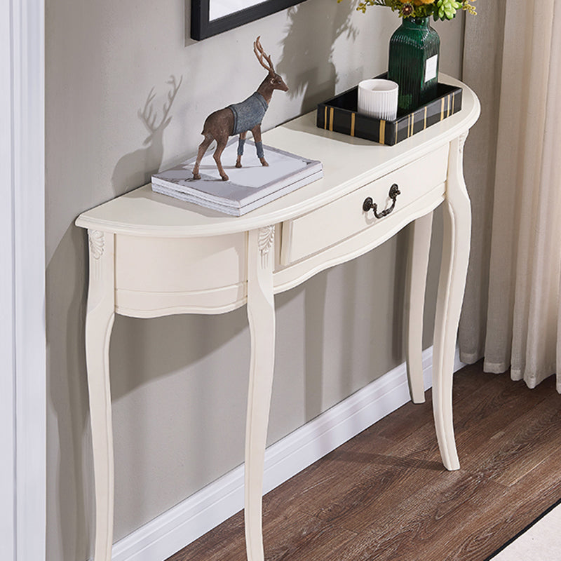 Mid-Century Modern Half Moon Console Table in White/Dark Brown