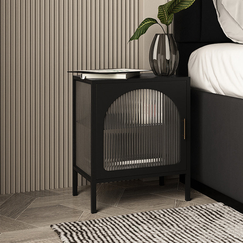 Black/white Two Shelves Nightstand Glass Modern 1-door Nightstand