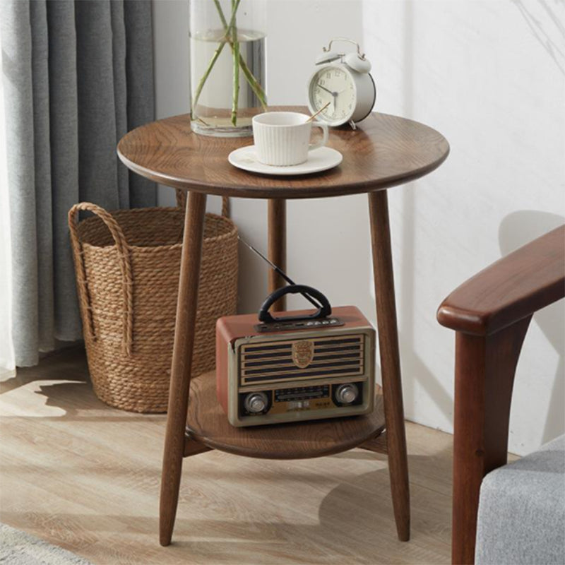Round Wood Top End Table Tripod Sofa Side End Table in Natural/Brown