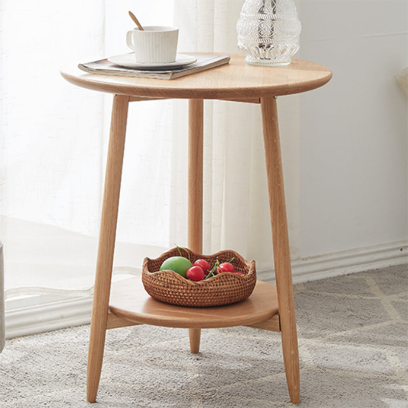 Round Wood Top End Table Tripod Sofa Side End Table in Natural/Brown