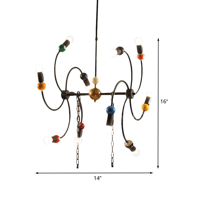 Windmill Iron Hanging Light Kit Industrial 10-Light Restaurant Chandelier in Black with Billiard Deco and Chain