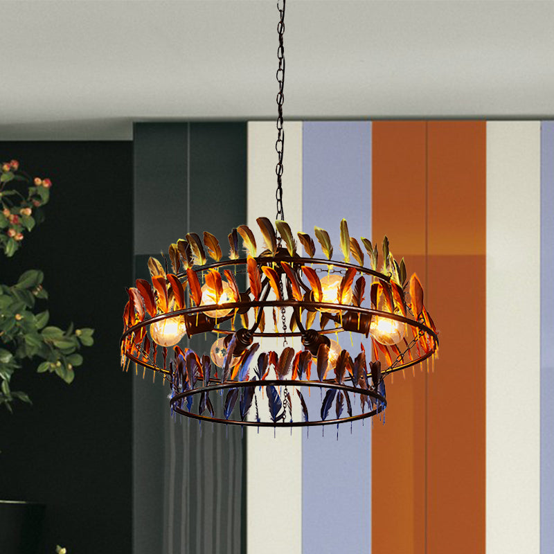 6 lampen hangende verlichting art deco veer metallic kroonluchter hanger lamp in rood en blauw