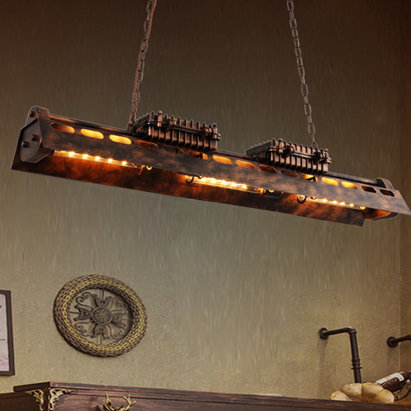 Rust Linear Island Lighting Fixture Vintage Metal 3 Heads Bar Ceiling Pendant Lamp