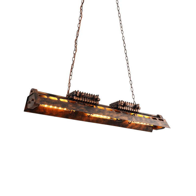 Rust Linear Island Lighting Fixture Vintage Metal 3 Heads Bar Ceiling Pendant Lamp