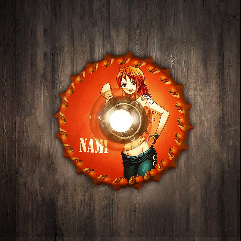 Luminación de tapa de la botella de metal iluminación vintage de 1 luce lámpara de montaje en la pared de la pared en rojo/negro/azul con patrón de princesa