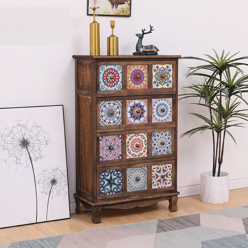 Brown Storage Chest Traditional Style Wooden Storage Chest Dresser with Drawers