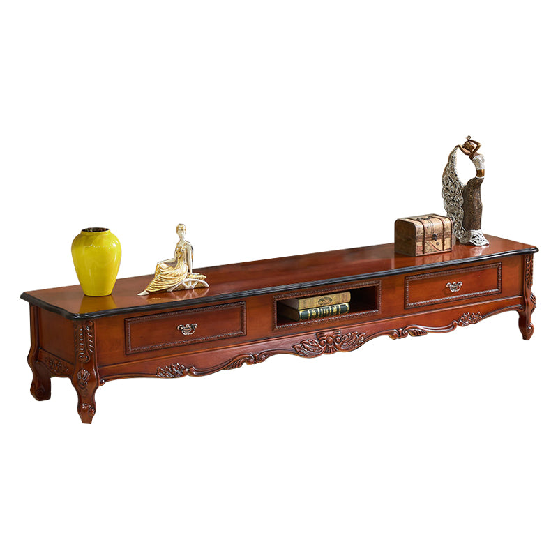 Brown Traditional Style TV Stand Oak Wood TV Cabinet with 2 Drawers