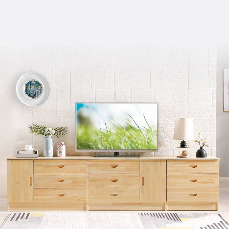 Scandinavian Style TV Stand Pine Wood Open Enclosed Storage TV Console