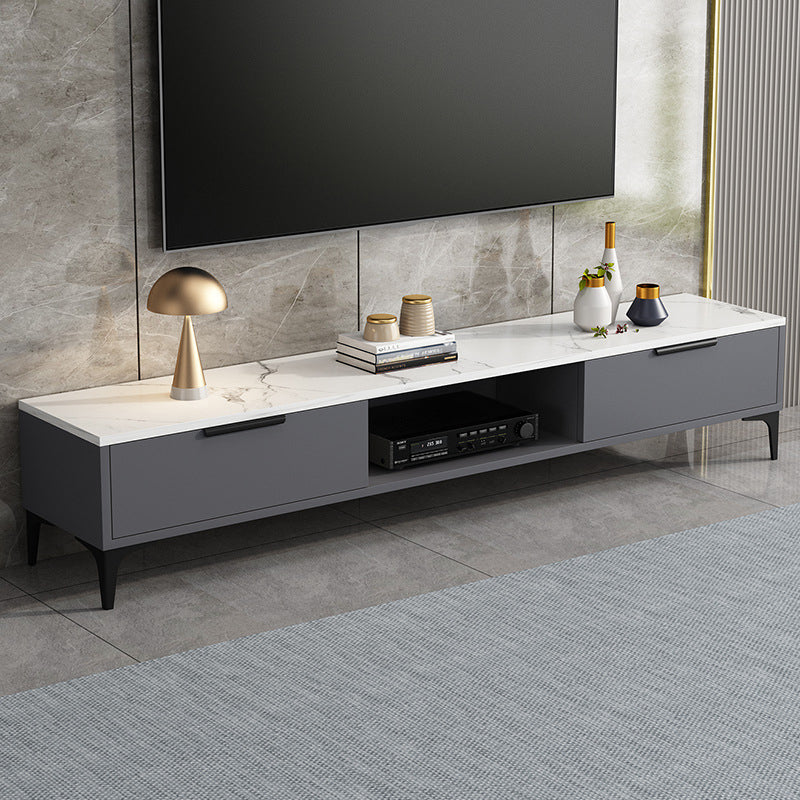 16 - Inch H Wood / Stone TV Console , Minimalist TV Cabinet - Grey / White