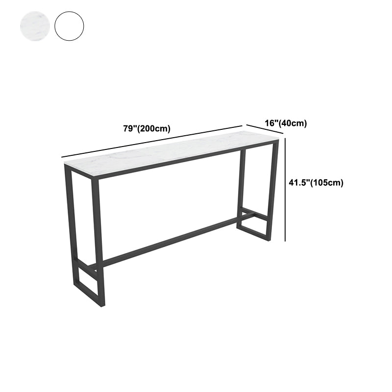 Rectangle Stone Bar Dining Table Modern Bar Table with Trestle Base in Black