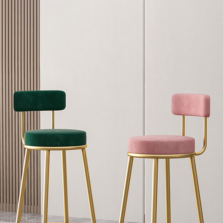 Nordic Backrest Armless Counter Stool Iron Cafe Bar Stool with Cushion and Pedal