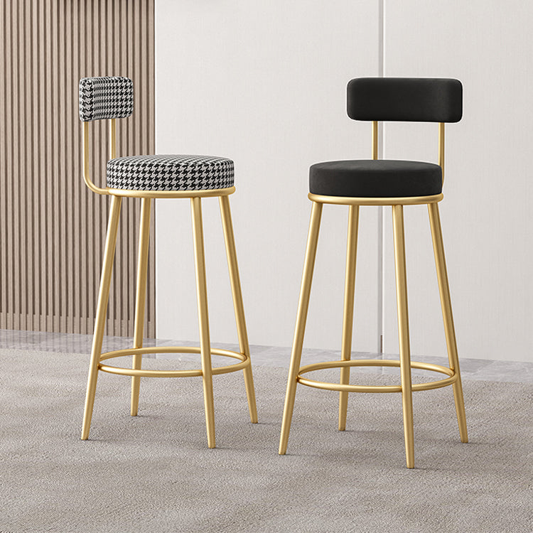 Nordic Backrest Armless Counter Stool Iron Cafe Bar Stool with Cushion and Pedal