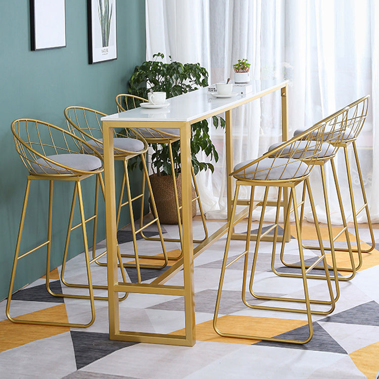 1/4/7 Pieces Glam Iron Bar Table Set Rectangle White Faux Marble Bistro Set with Footrest