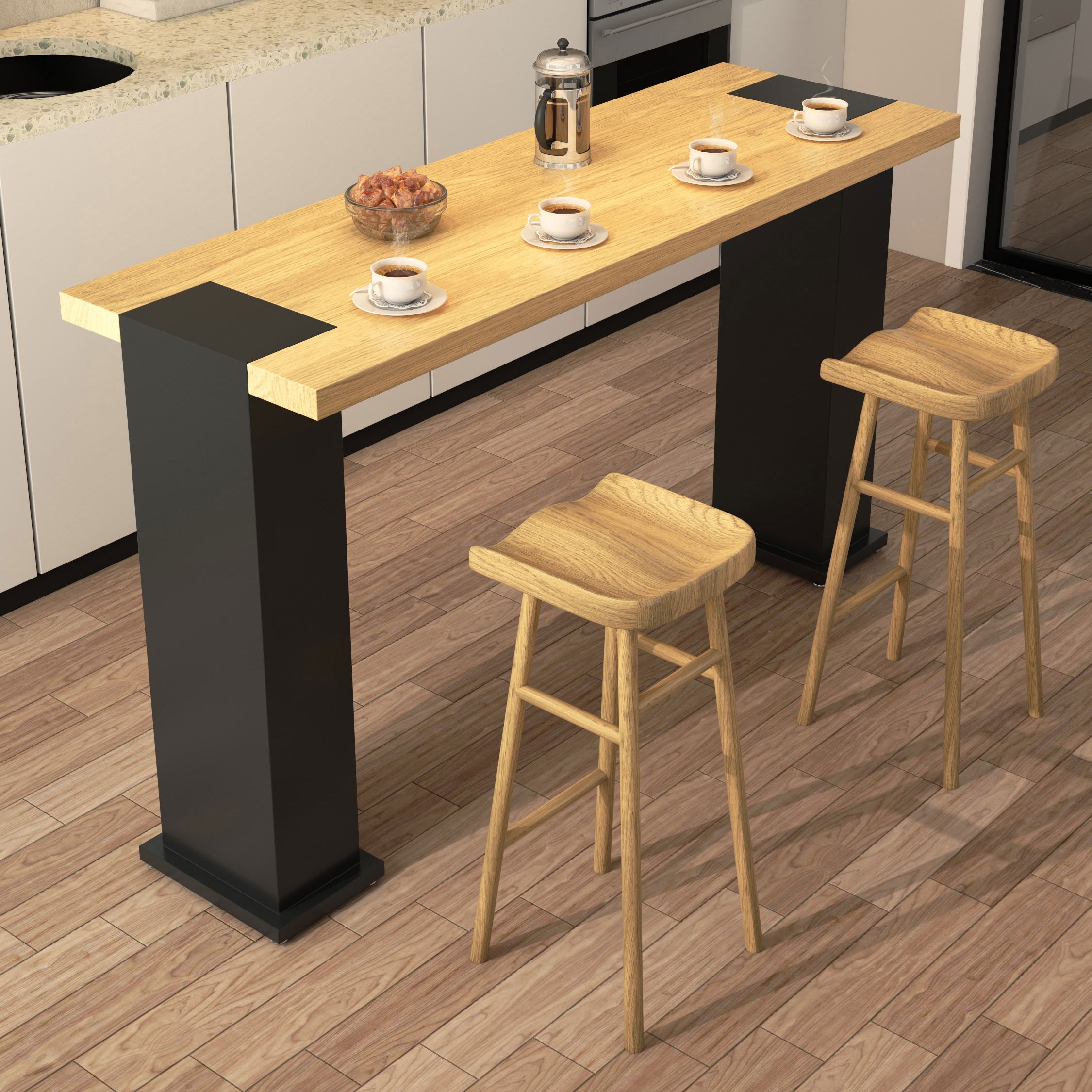 Modern 1/2/3/5 Pieces Bar Table Set Rectangle Pine Wood Counter Table with High Stools