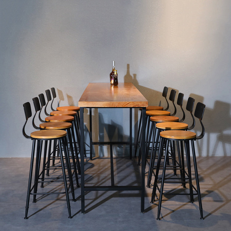 Industrial Rectangle Solid Wood Bar Table Set 1/11 Pieces Counter Table with High Stools