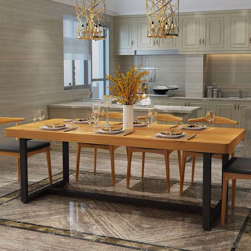 Industrial Rectangle Dining Table Set 1/2/5/6/7 Pieces Natural Solid Wood Dinette Set