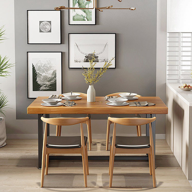 Industrial Rectangle Dining Table Set 1/2/5/6/7 Pieces Natural Solid Wood Dinette Set