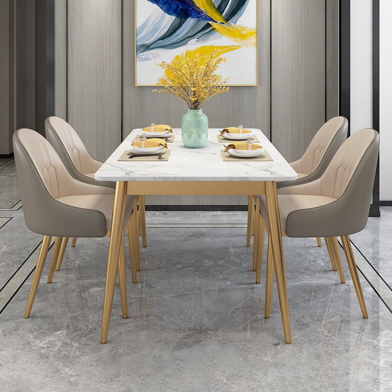 Stone Top Dining Table Set 1/2/5 Pieces Glam Rectangle Dinette Set in White