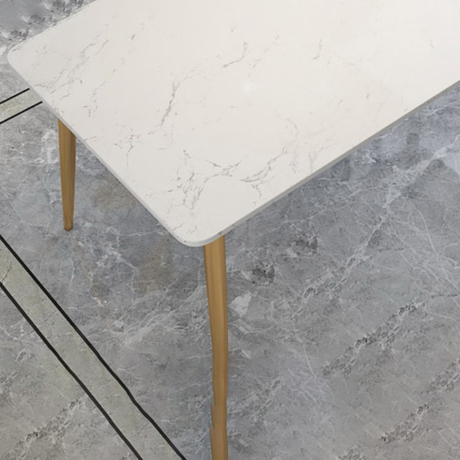 Stone Top Dining Table Set 1/2/5 Pieces Glam Rectangle Dinette Set in White