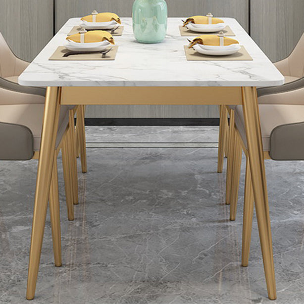 Stone Top Dining Table Set 1/2/5 Pieces Glam Rectangle Dinette Set in White