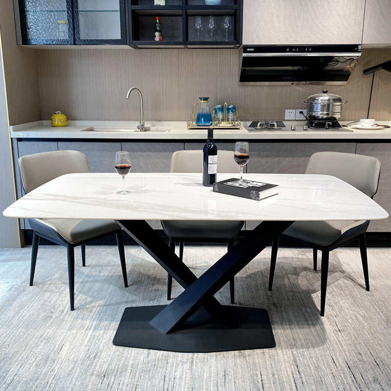 Rectangle Modern Stone Table Standard Height Dining Table with Pedestal Base