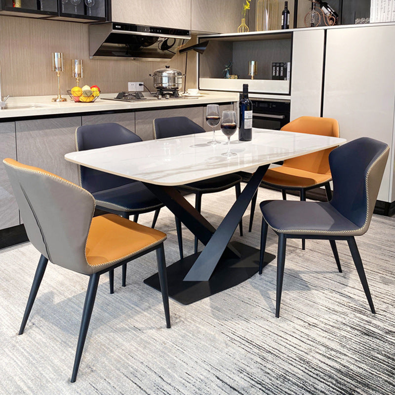 Rectangle Modern Stone Table Standard Height Dining Table with Pedestal Base