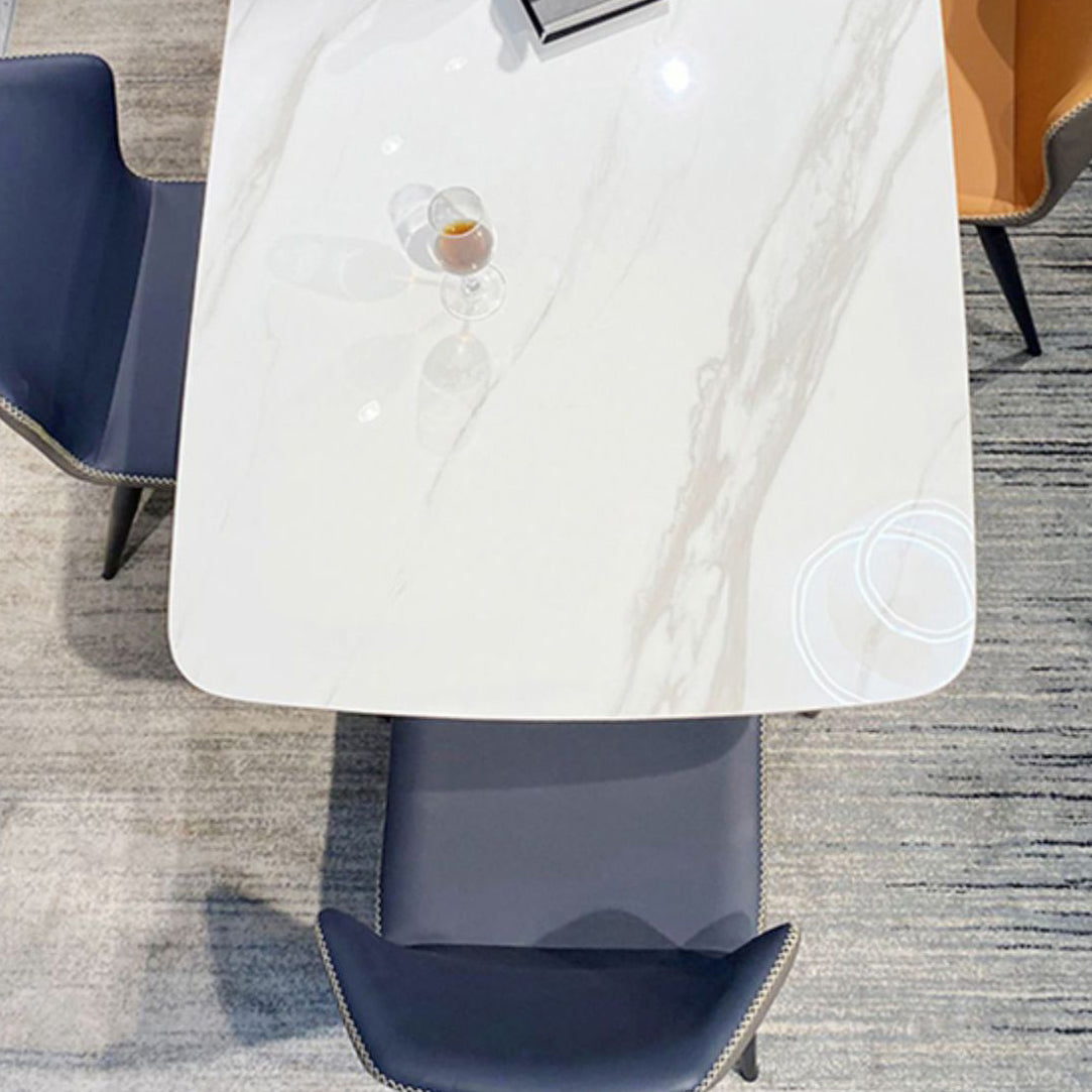 Rectangle Modern Stone Table Standard Height Dining Table with Pedestal Base