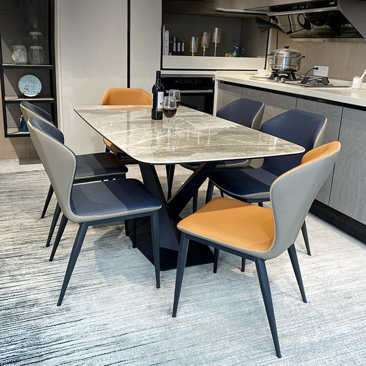Rectangle Modern Stone Table Standard Height Dining Table with Pedestal Base