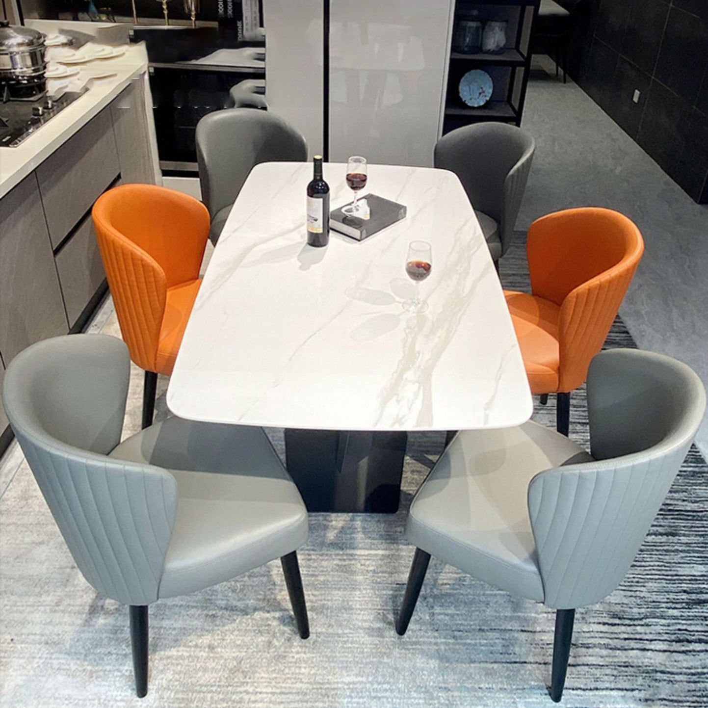 Rectangle Modern Stone Table Standard Height Dining Table with Pedestal Base