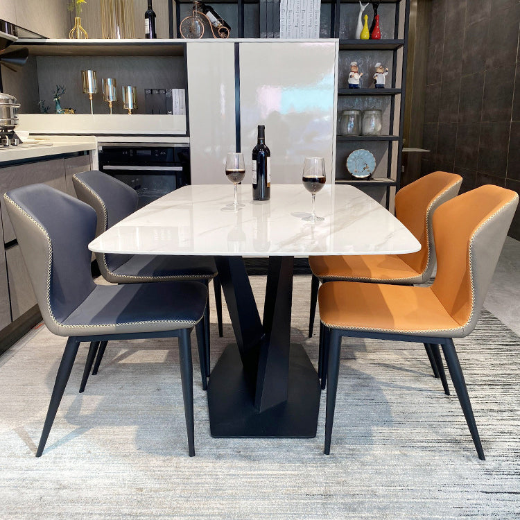 Rectangle Modern Stone Table Standard Height Dining Table with Pedestal Base