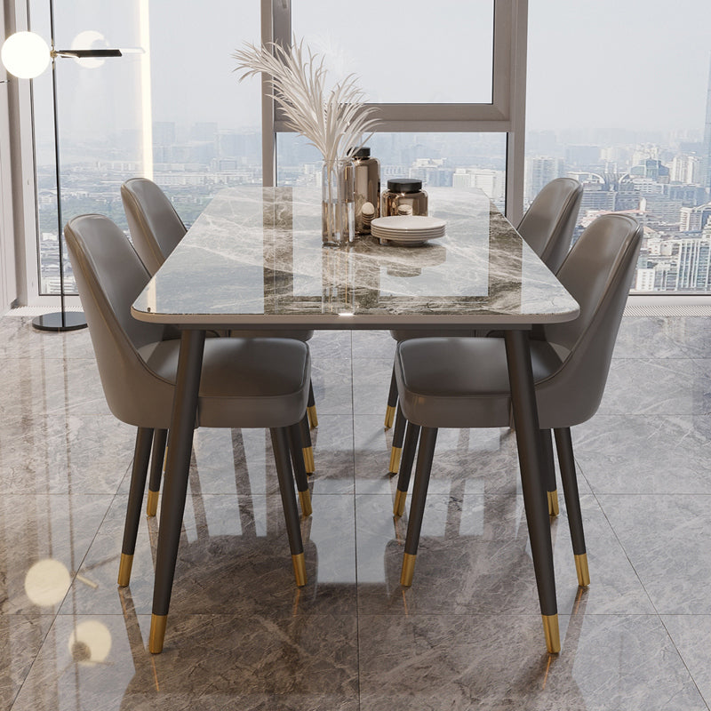 Traditional Luxury Dining Table Rectangle Sintered Stone Table with 4 Legs